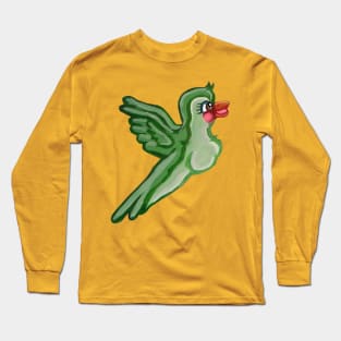 Cute Flying Green Cartoon Bird Long Sleeve T-Shirt